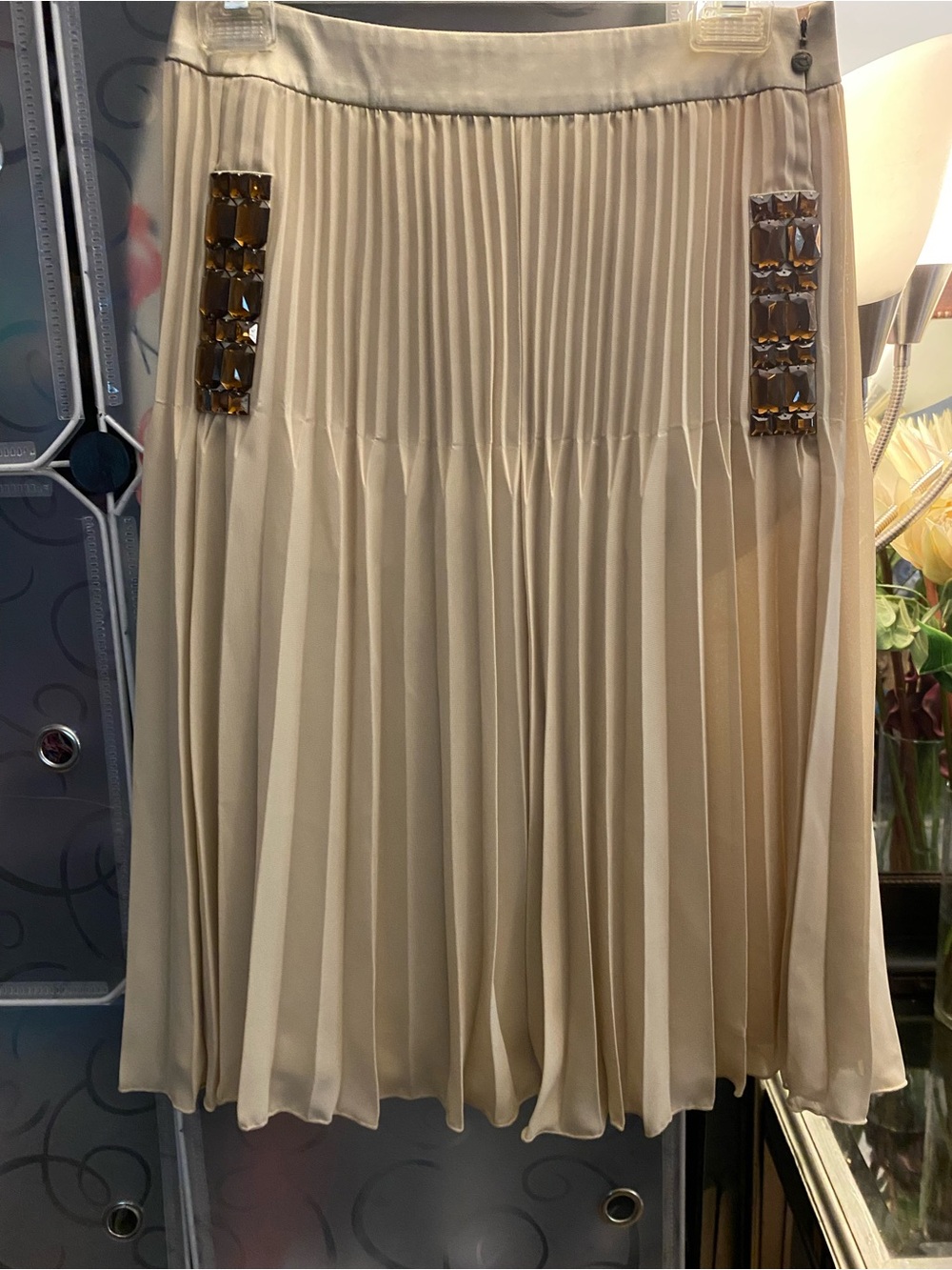 Just Cavalli Pleated Beige Embellished Women's Skirt